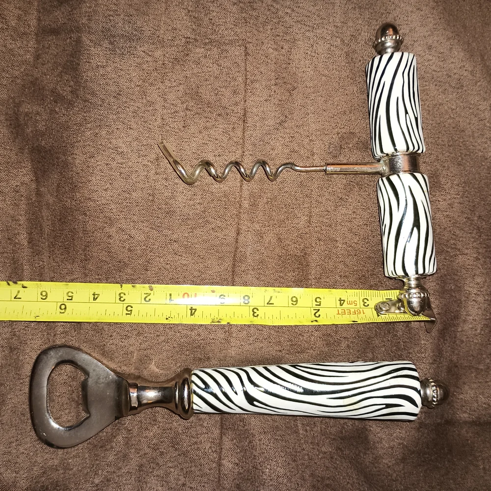 Pier 1‎ Zebra Print Corkscrew and Bottle Opener Set